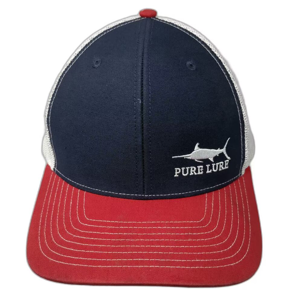 Pure Lure Trucker Hat Blue Red Richardson 112 Snapback Fishing Marlin Logo OS